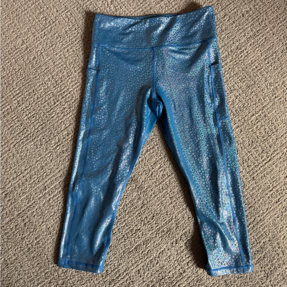 Zyia light n tight hi rise capri mermaid blue leggings shiny holographic